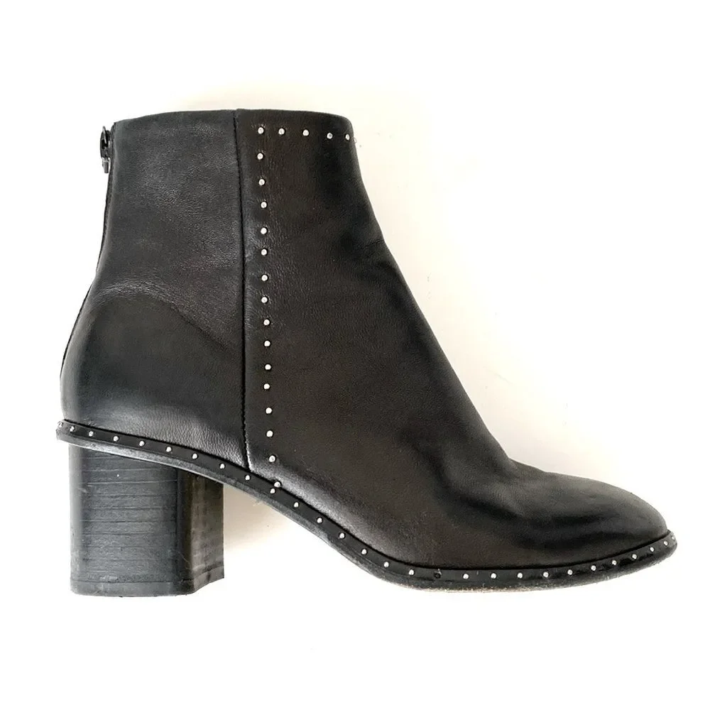 Rag & Bone Black Leather Booties Studded Detail US sz 6.5 Model Chic Edge Cool